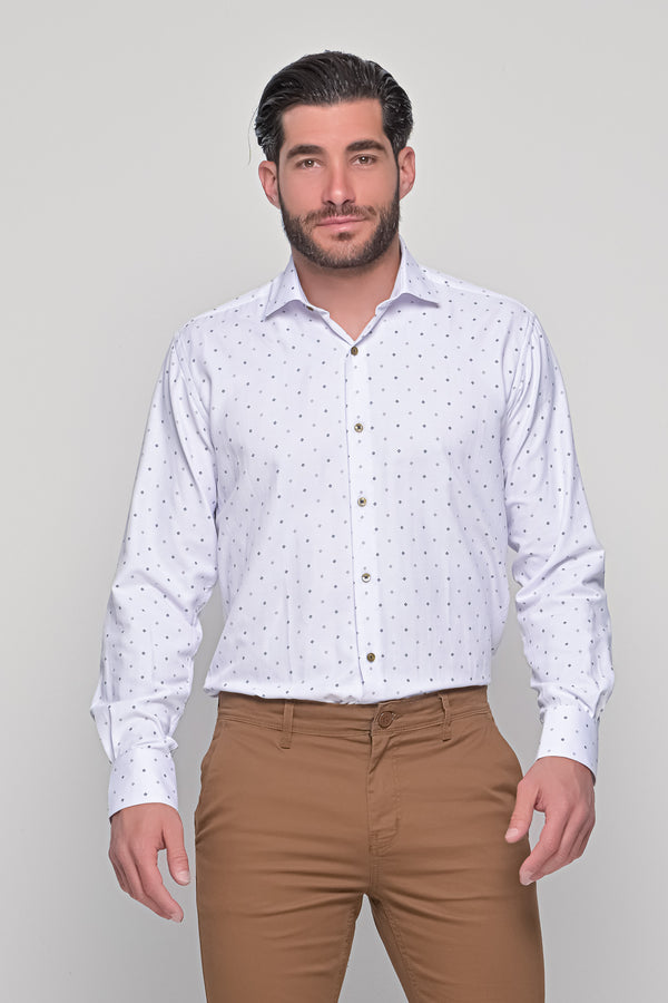 Ανδρικό Πουκάμισο Λευκό με Μικροσχέδιο NCS