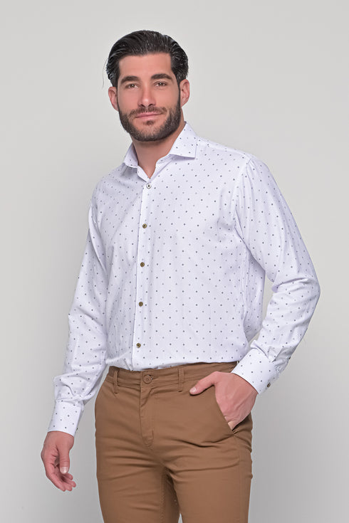 Ανδρικό Πουκάμισο Λευκό με Μικροσχέδιο NCS