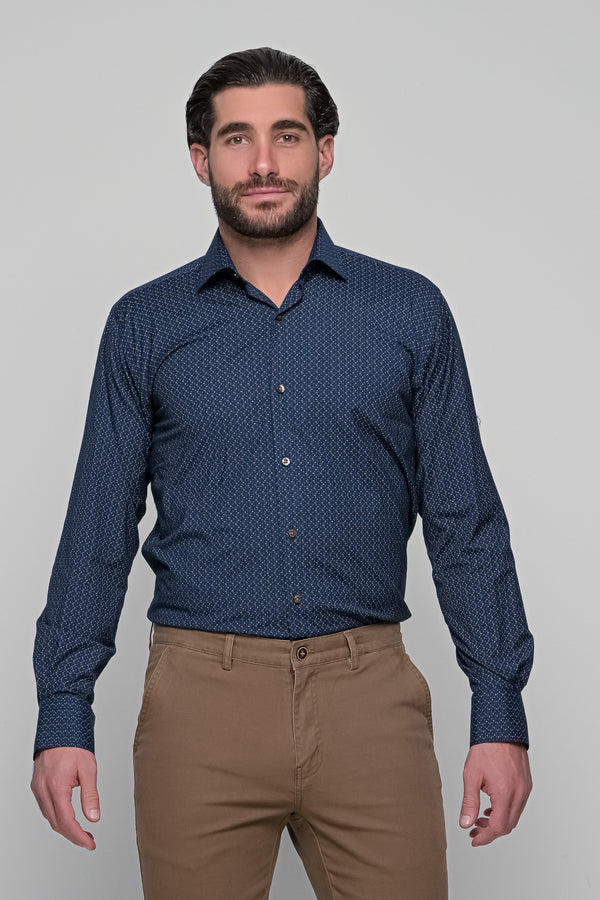 Ανδρικό Πουκάμισο Μπλε με Μικροσχέδιο Ταμπά Bradley