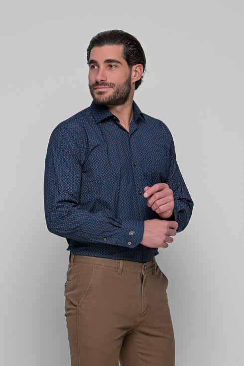 Ανδρικό Πουκάμισο Μπλε με Μικροσχέδιο Ταμπά Bradley