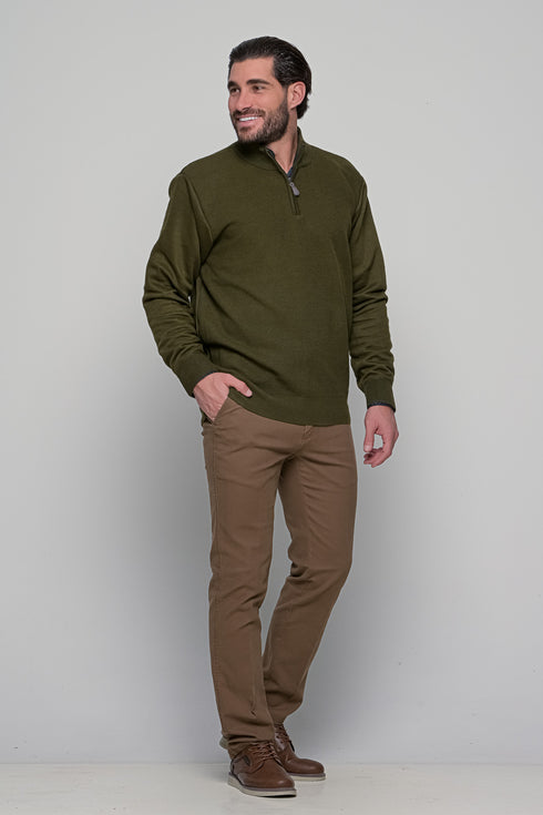 Ανδρική Πλεκτή Μπλούζα με Φερμουάρ Λαδί Lexton