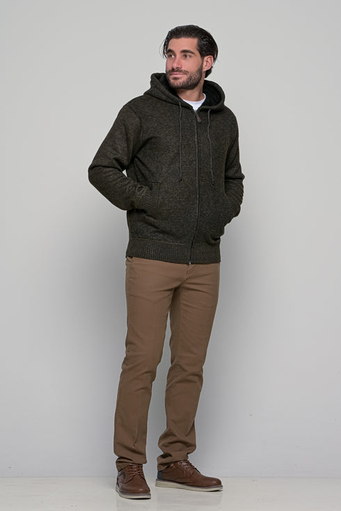 Ανδρική Πλεκτή Ζακέτα με Γούνα Πράσινο Lexton