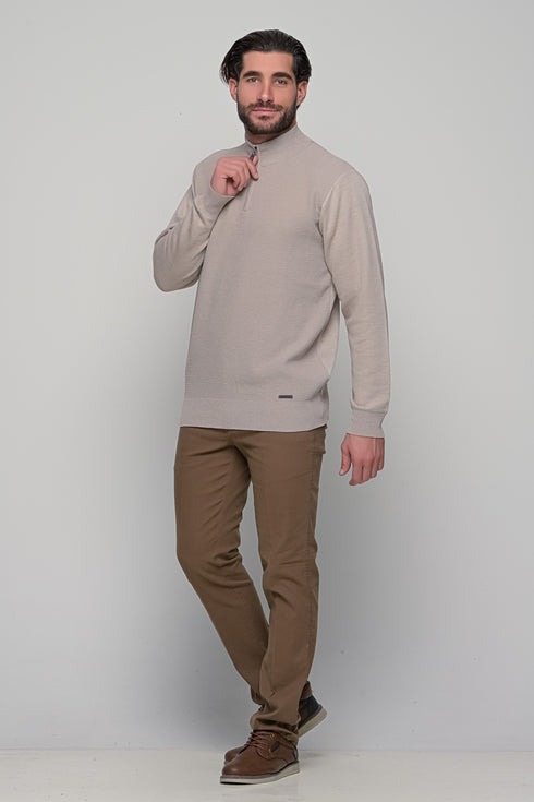 Ανδρική Πλεκτή Μπλούζα με Φερμουάρ Μπεζ Lexton