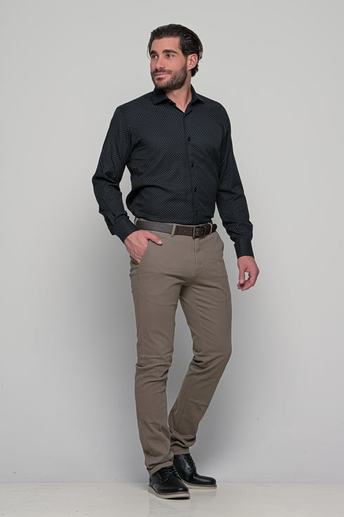 Ανδρικό Πουκάμισο Μαύρο με Μικροσχέδιο Γκρι NCS