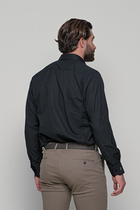 Ανδρικό Πουκάμισο Μαύρο με Μικροσχέδιο Γκρι NCS