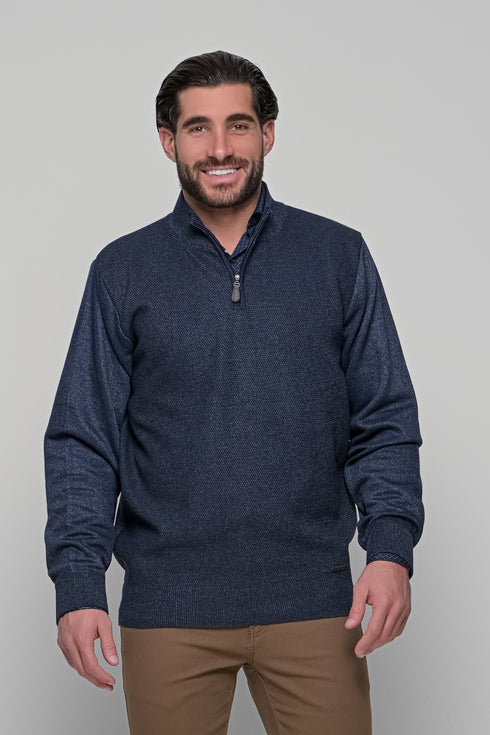 Ανδρική Πλεκτή Μπλούζα με Φερμουάρ Μπλε Lexton