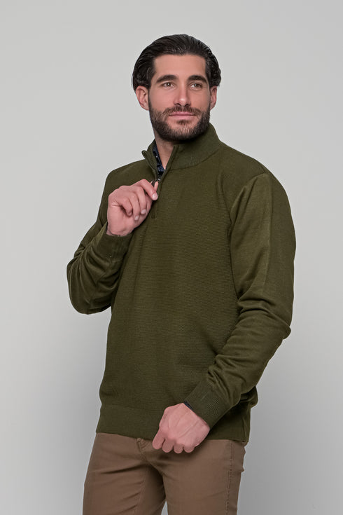 Ανδρική Πλεκτή Μπλούζα με Φερμουάρ Λαδί Lexton