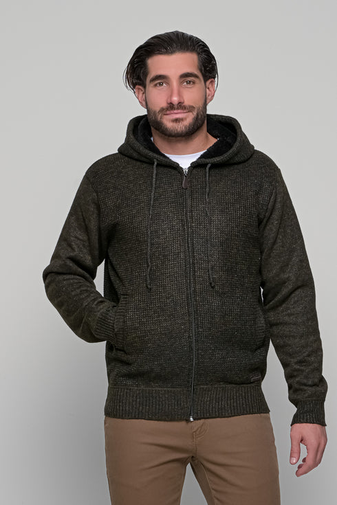 Ανδρική Πλεκτή Ζακέτα με Γούνα Πράσινο Lexton