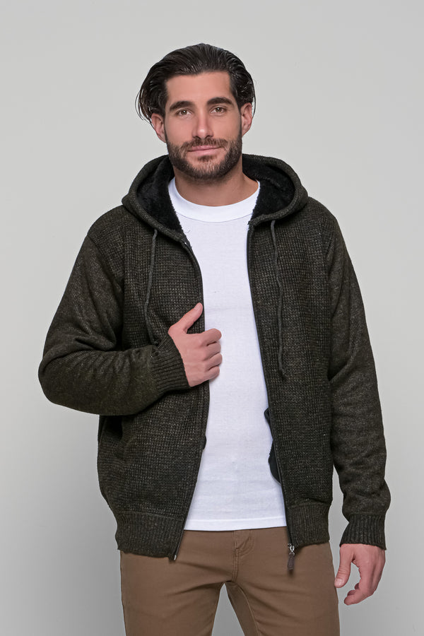 Ανδρική Πλεκτή Ζακέτα με Γούνα Πράσινο Lexton