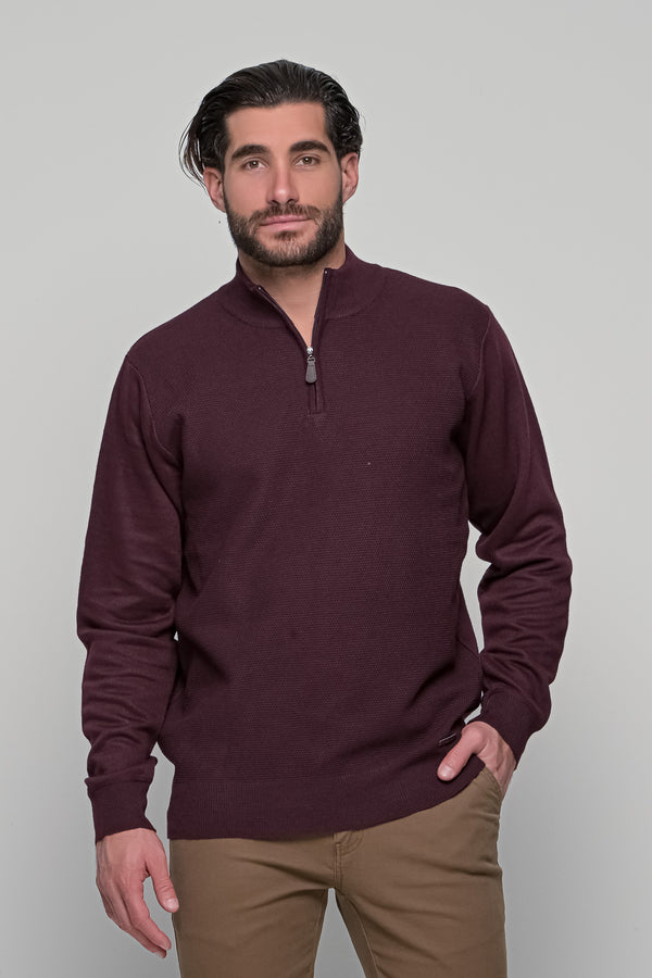 Ανδρική Πλεκτή Μπλούζα με Φερμουάρ Μπορντό Lexton