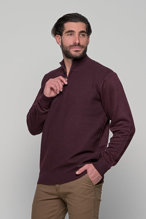 Ανδρική Πλεκτή Μπλούζα με Φερμουάρ Μπορντό Lexton