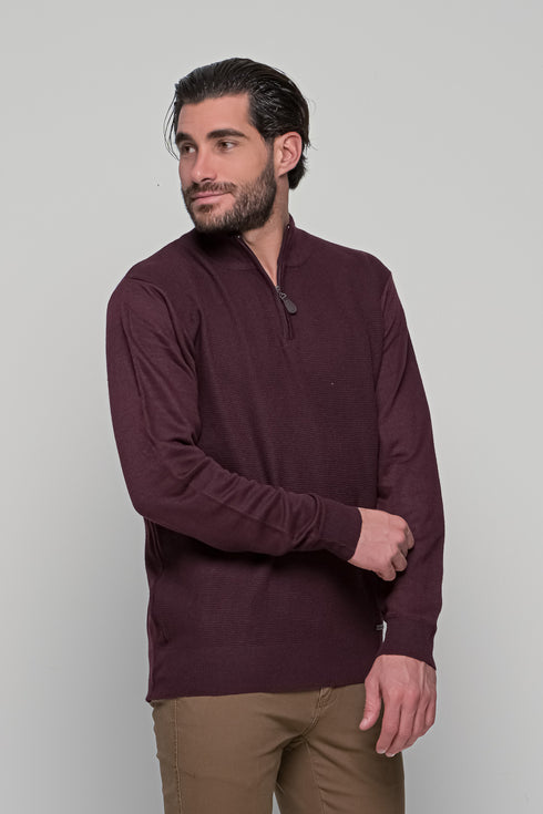 Ανδρική Πλεκτή Μπλούζα με Φερμουάρ Μπορντό Lexton