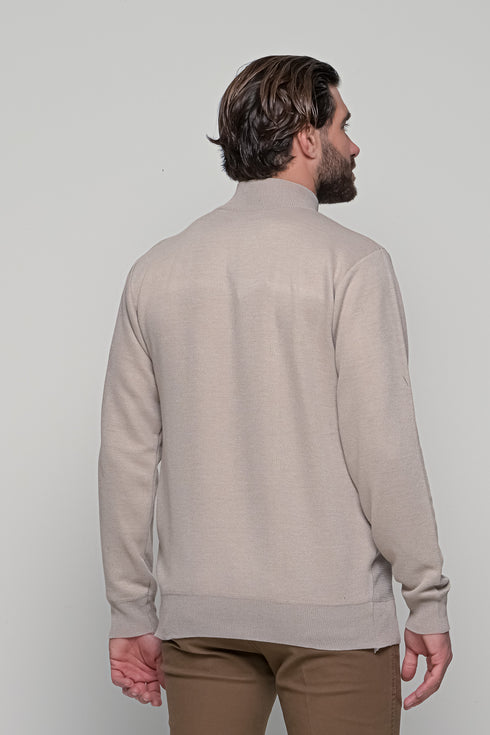 Ανδρική Πλεκτή Μπλούζα με Φερμουάρ Μπεζ Lexton