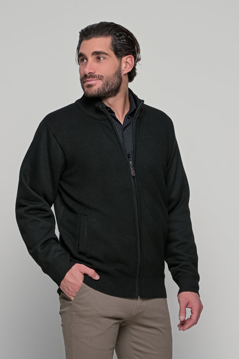 Ανδρική Πλεκτή Ζακέτα με Γούνα Μαύρη Lexton