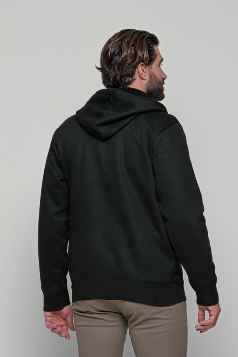 Ανδρική Πλεκτή Ζακέτα με Γούνα και Κουκούλα Μαύρο Lexton