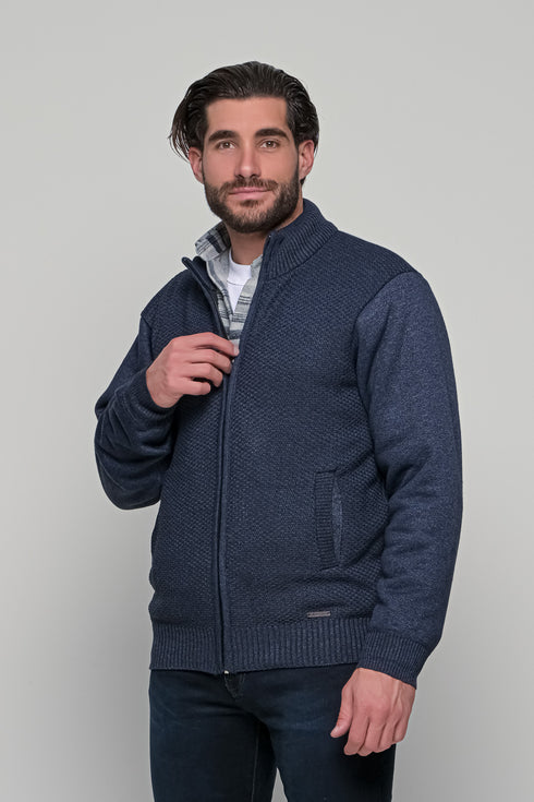 Ανδρική Πλεκτή Ζακέτα με Γούνα Μπλε Lexton