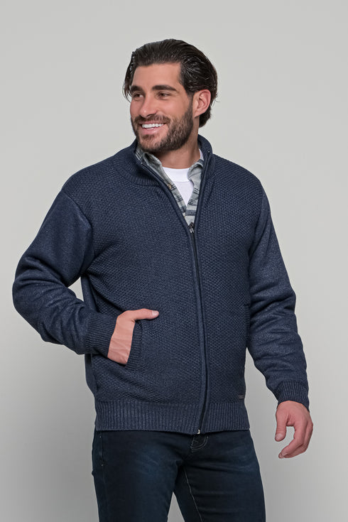 Ανδρική Πλεκτή Ζακέτα με Γούνα Μπλε Lexton