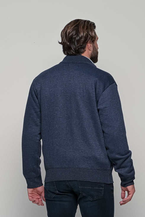 Ανδρική Πλεκτή Ζακέτα με Γούνα Μπλε Lexton