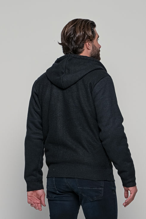 Ανδρική Πλεκτή Ζακέτα με Κουκούλα και Γούνα Μπλε Lexton