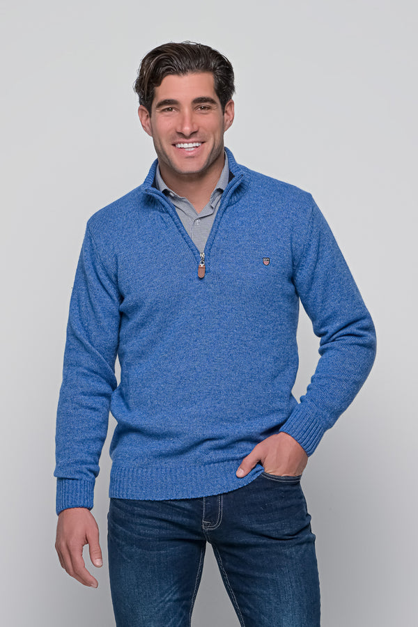 Ανδρικό Πουλόβερ με Half Zip Μπλε Ανοιχτό NYT