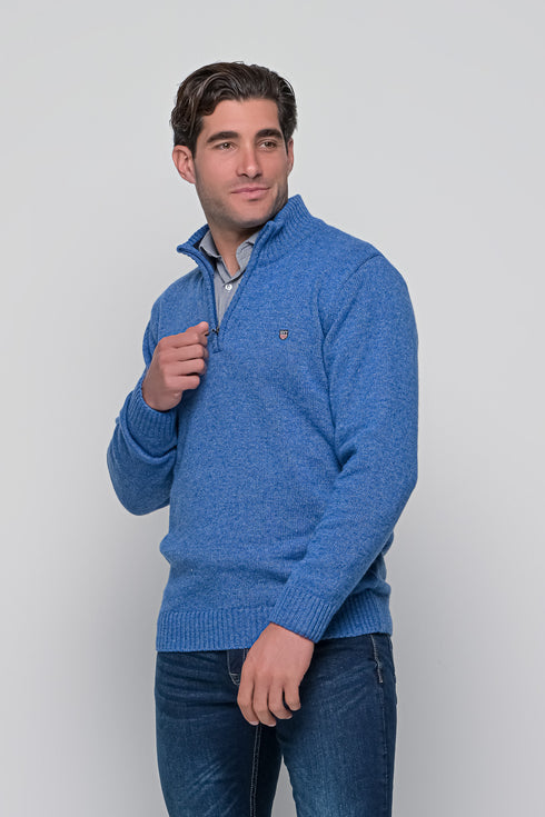 Ανδρικό Πουλόβερ με Half Zip Μπλε Ανοιχτό NYT