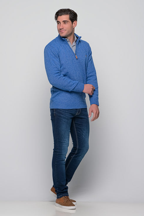 Ανδρικό Πουλόβερ με Half Zip Μπλε Ανοιχτό NYT