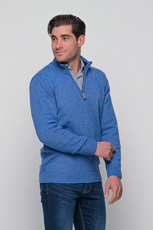 Ανδρικό Πουλόβερ με Half Zip Μπλε Ανοιχτό NYT
