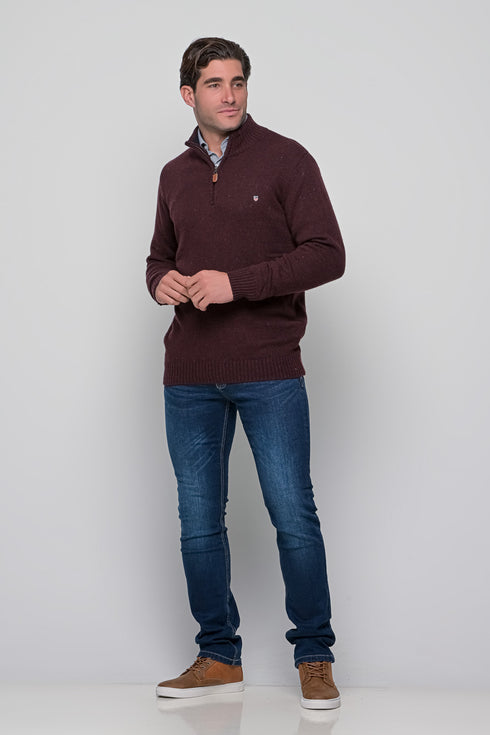 Ανδρικό Πουλόβερ με Half Zip Μπορντό NYT