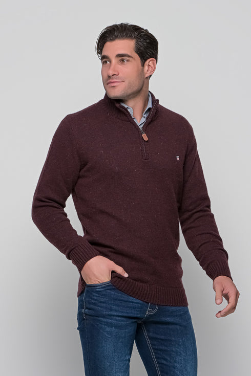 Ανδρικό Πουλόβερ με Half Zip Μπορντό NYT