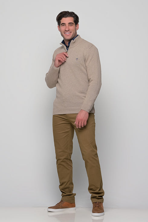 Ανδρικό Πουλόβερ με Half Zip Μπεζ NYT