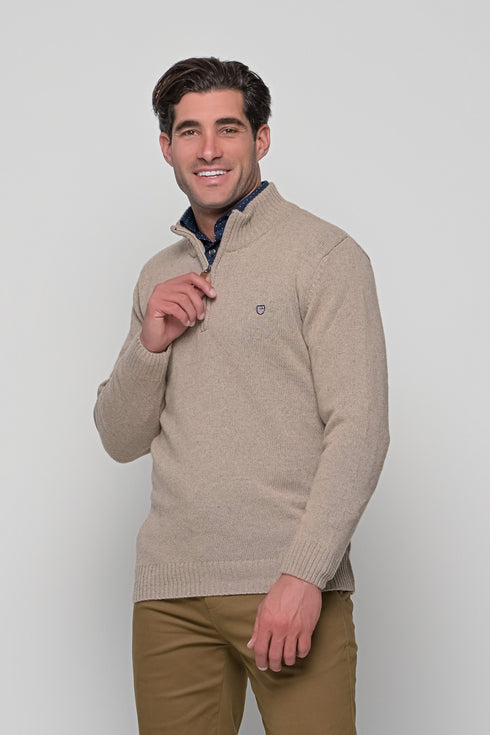 Ανδρικό Πουλόβερ με Half Zip Μπεζ NYT