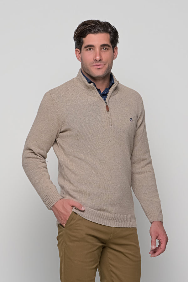 Ανδρικό Πουλόβερ με Half Zip Μπεζ NYT