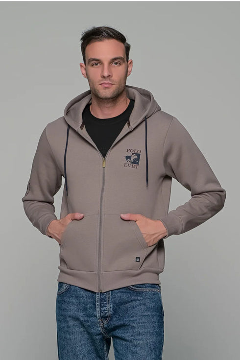 Ανδρική Ζακέτα Φούτερ Μπεζ Με Τύπωμα Everbest
