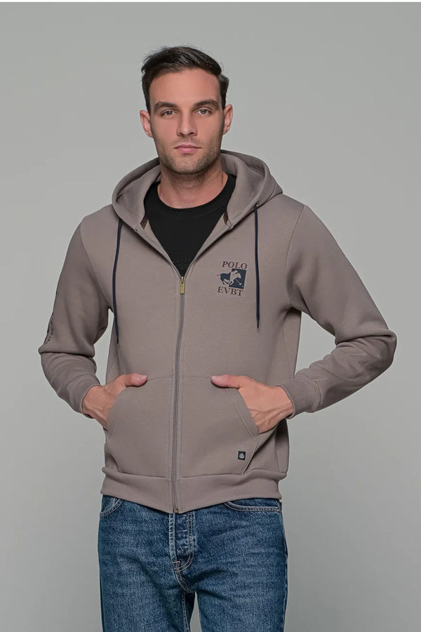 Ανδρική Ζακέτα Φούτερ Μπεζ Με Τύπωμα Everbest