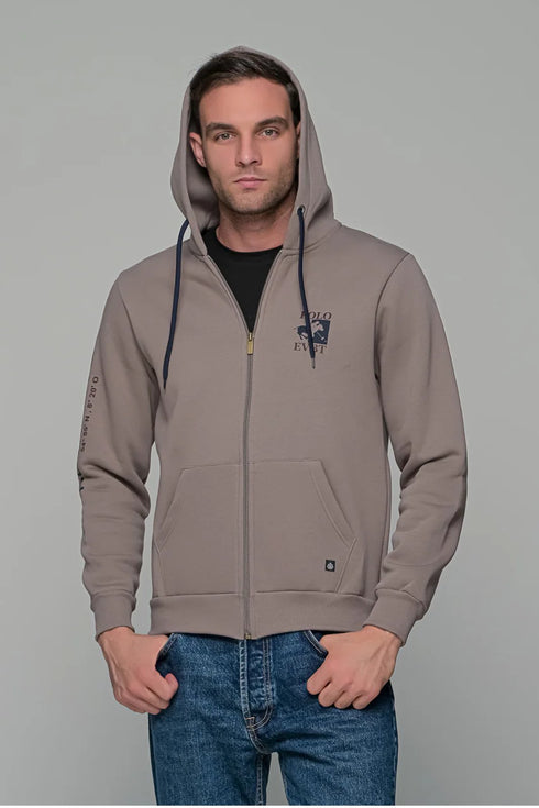 Ανδρική Ζακέτα Φούτερ Μπεζ Με Τύπωμα Everbest