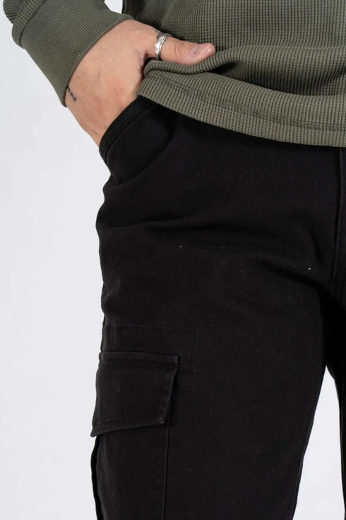 Ανδρικό Παντελόνι Cargo με Ίσιο Τελείωμα Μαύρο Marcus