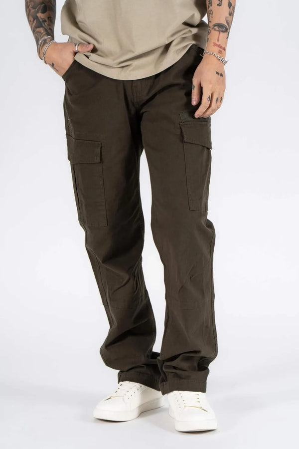 Ανδρικό Παντελόνι Cargo με Ίσιο Τελείωμα Λαδί Marcus