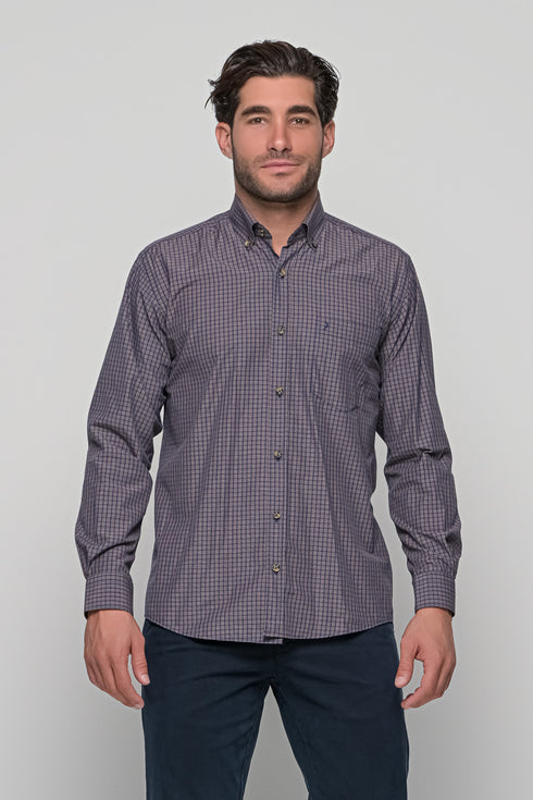 Ανδρικό Μακρυμάνικο Πουκάμισο Καφέ-Μπλε NCS