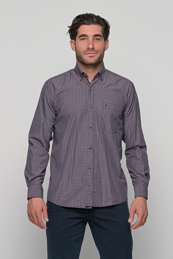 Ανδρικό Μακρυμάνικο Πουκάμισο Καφέ-Μπλε NCS