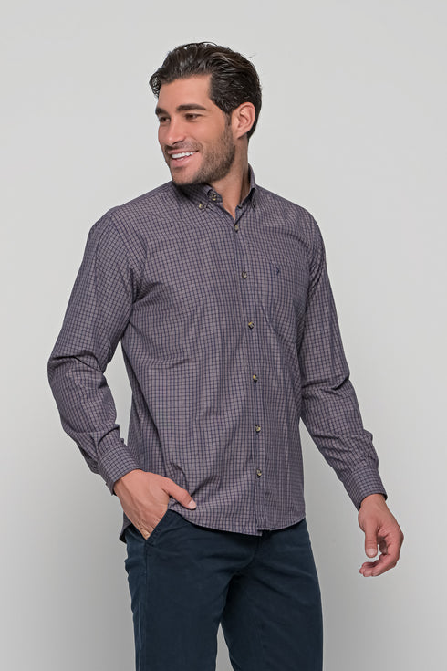 Ανδρικό Μακρυμάνικο Πουκάμισο Καφέ-Μπλε NCS