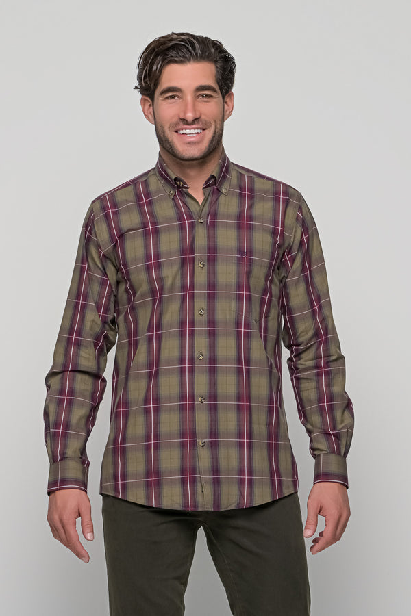 Ανδρικό Μακρυμάνικο Πουκάμισο Λαδί-Μπορντό Bradley