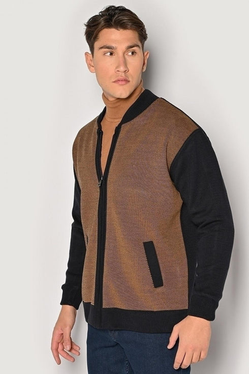 Ανδρικό Πλεκτό Ζακετομπουφάν Καμηλό-Μπλε Sogo