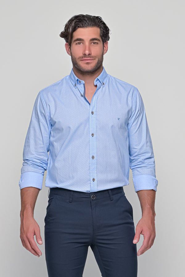 Ανδρικό Πουκάμισο Σιέλ με Μικροσχέδιο Visconti