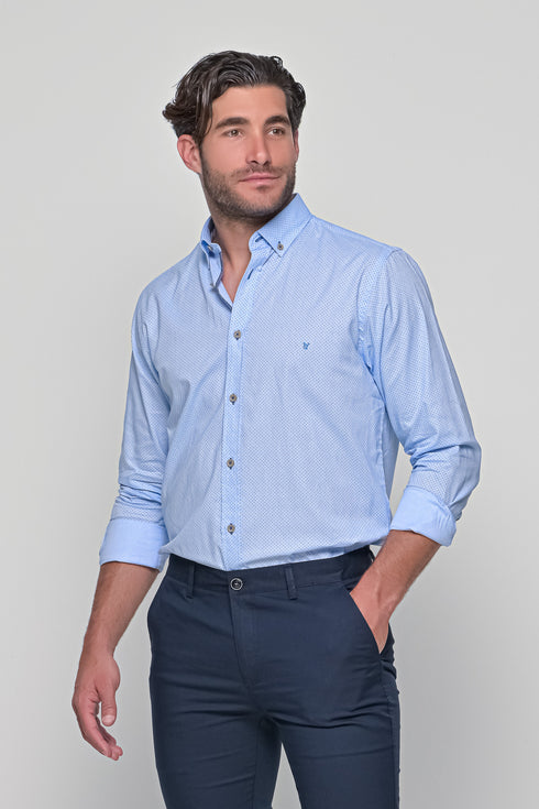 Ανδρικό Πουκάμισο Σιέλ με Μικροσχέδιο Visconti
