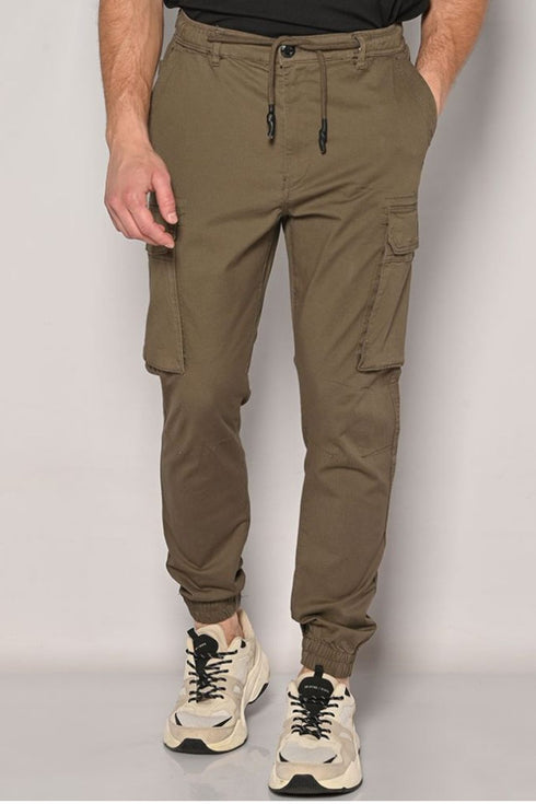 Ανδρικό Cargo Παντελόνι Brokers Με Λάστιχο Χακί