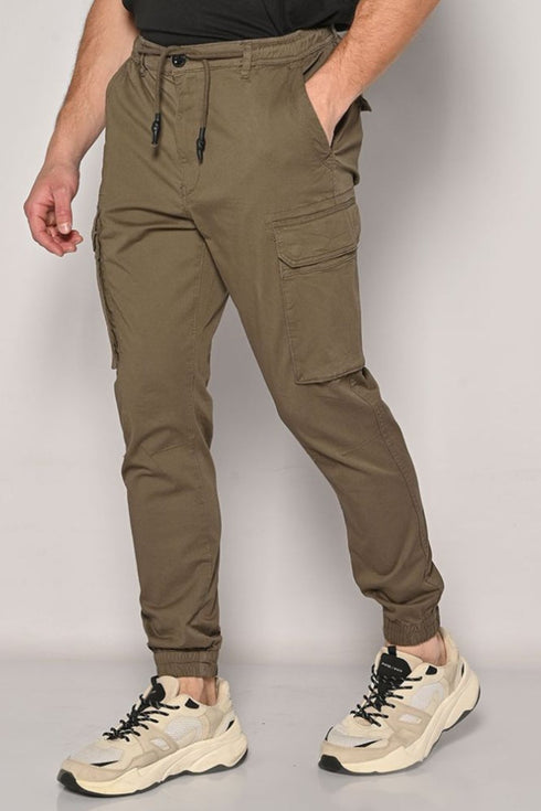 Ανδρικό Cargo Παντελόνι Brokers Με Λάστιχο Χακί
