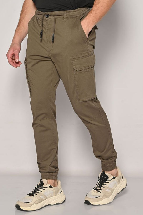 Ανδρικό Cargo Παντελόνι Brokers Με Λάστιχο Χακί