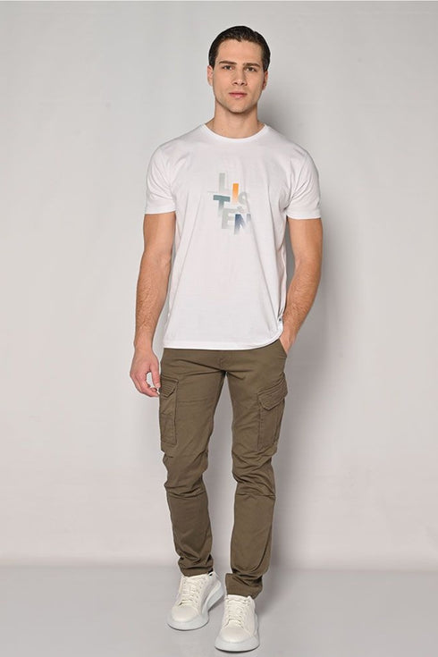 Ανδρικό Παντελόνι Cargo με Ίσιο Τελείωμα Χακί Camaro