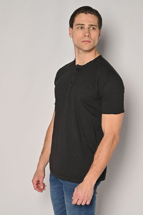 Ανδρικό T-Shirt Μαύρο με Κουμπιά Camaro