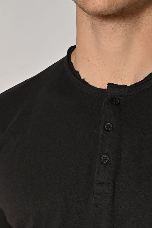 Ανδρικό T-Shirt Μαύρο με Κουμπιά Camaro